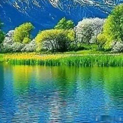 绿树红花，芳草青青，北大今朝正美好；蓝天碧水，白云悠悠，北大明日更辉煌 