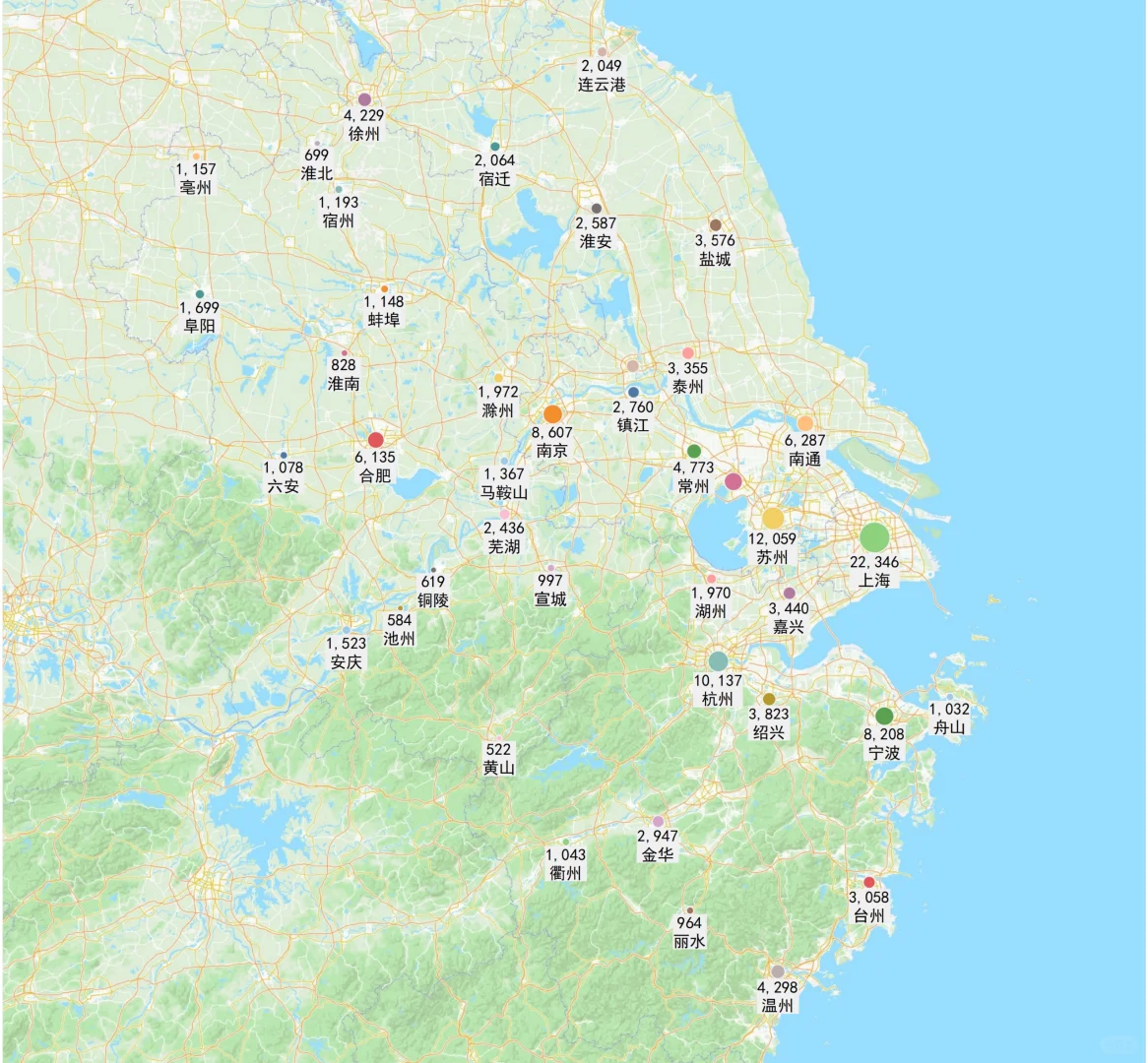 长三角41城上半年GDP总量地图