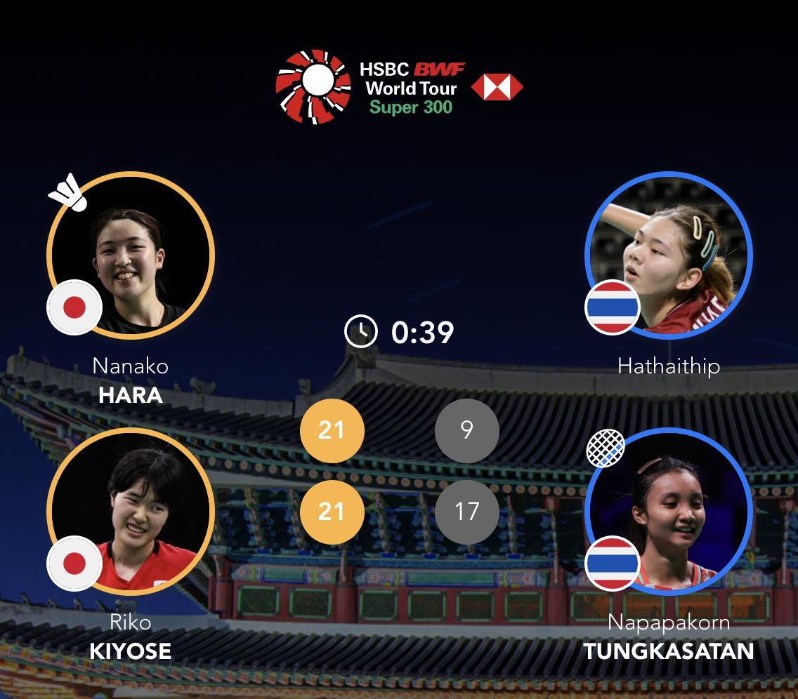 原菜那子/清濑璃子🇯🇵 21-9、21-17 🇹🇭哈泰蒂普/纳帕帕卡孔2