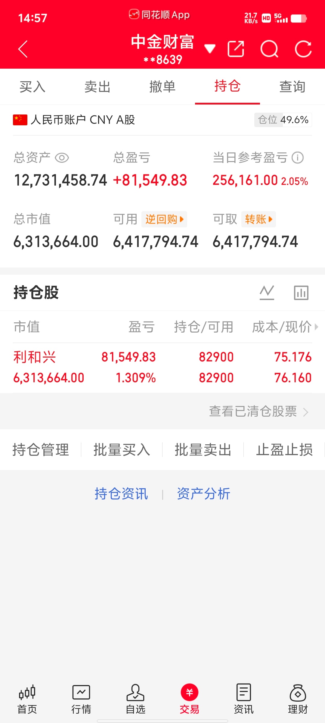 300万本金，目标1年做到1500万，1年翻五倍，欢迎各位前来验证！（第75天）
