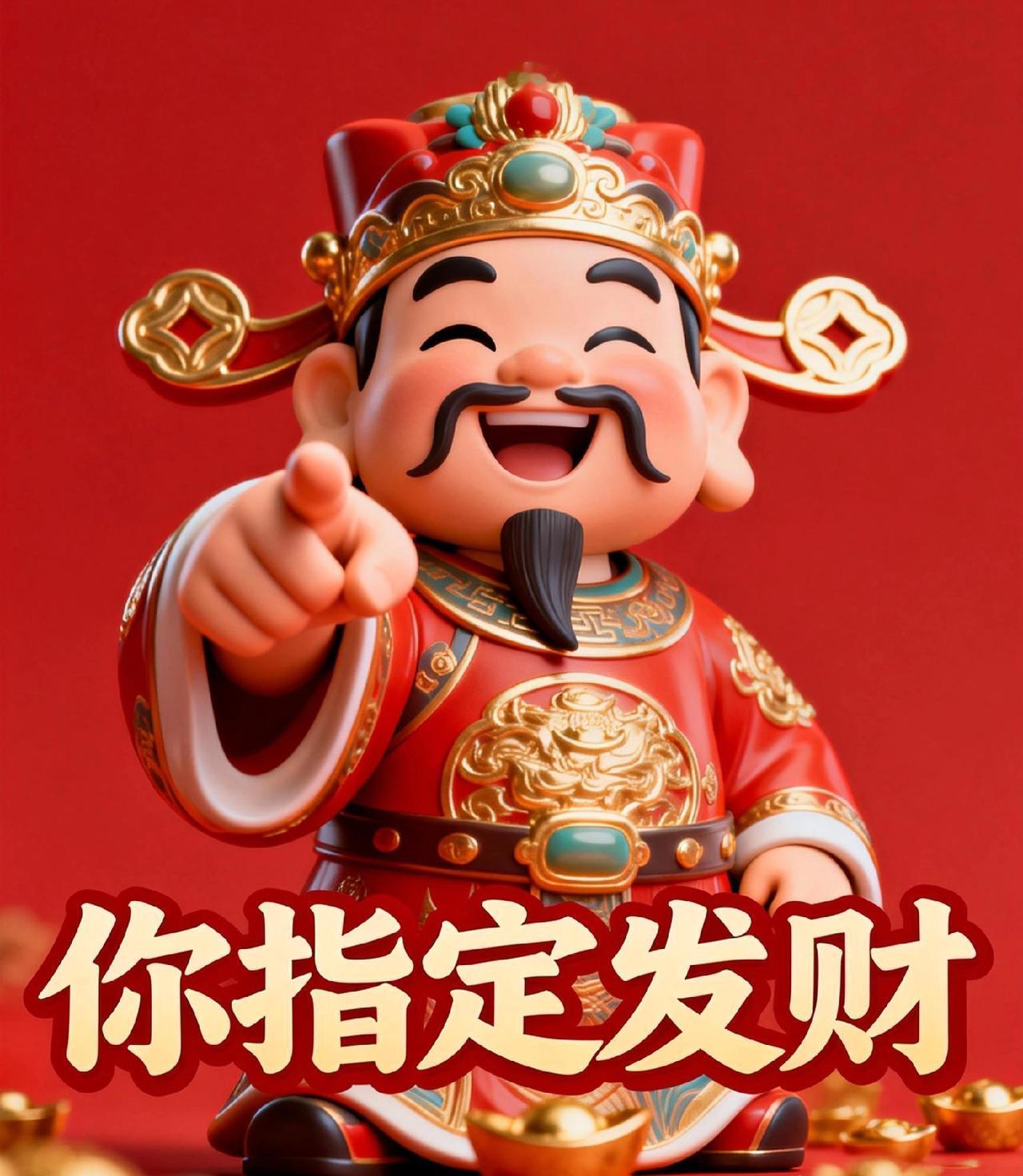 大年初一起了个大早，
不是被鞭炮吵醒，是被财神爷叫醒！
他慈眉善目，大手一挥，豪