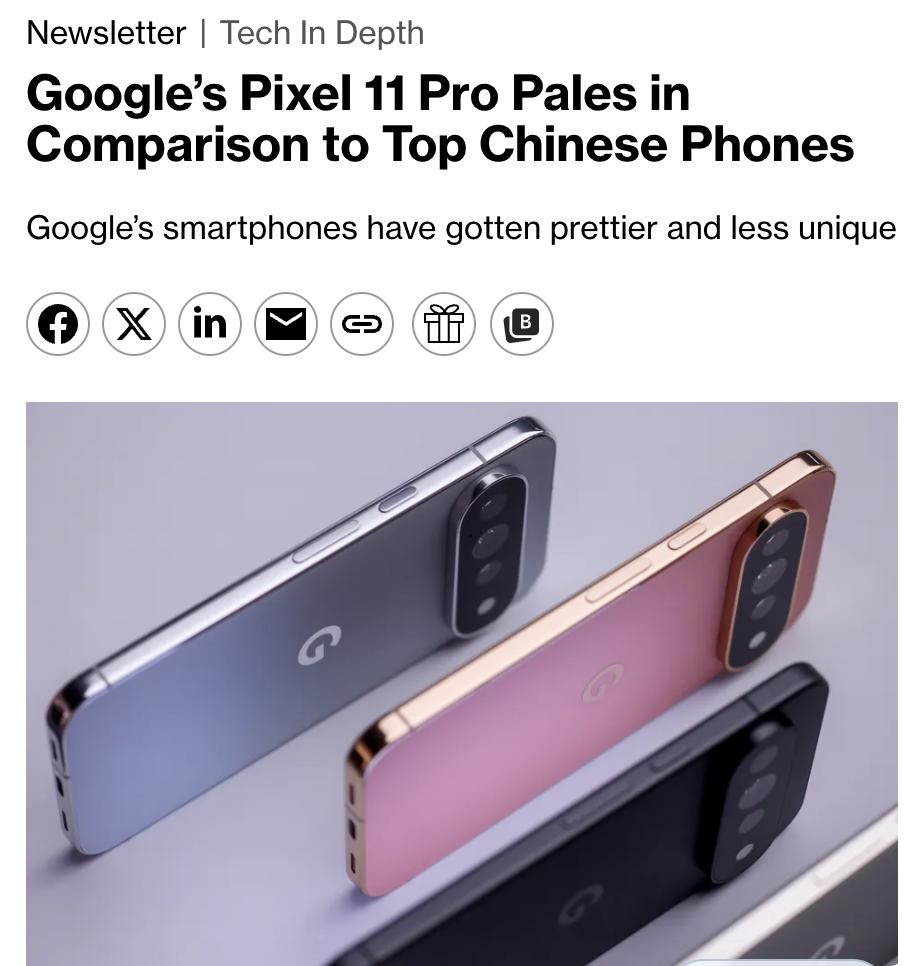 美媒：彭博社科技评论指出，谷歌Pixel 11 Pro在硬件和设计上的改进过于保