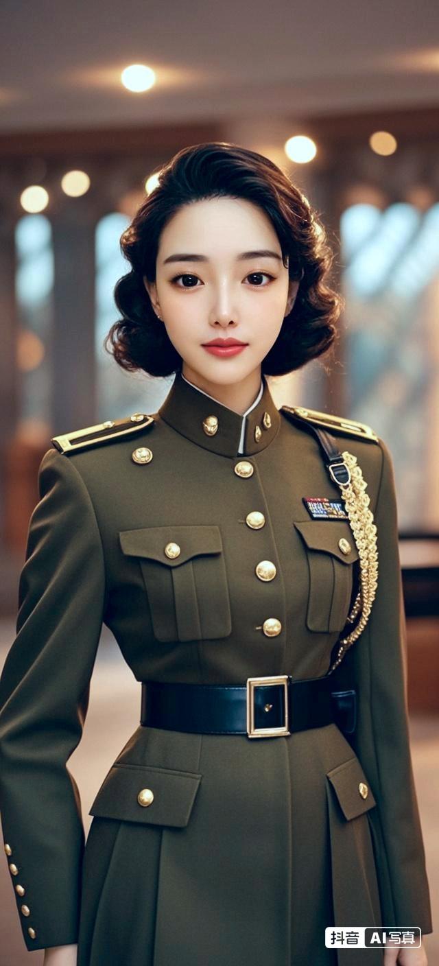 复古戎装韵味长，金釦斜襟带缕扬。 笑看屏中姿飒爽，愿将风采付清章。