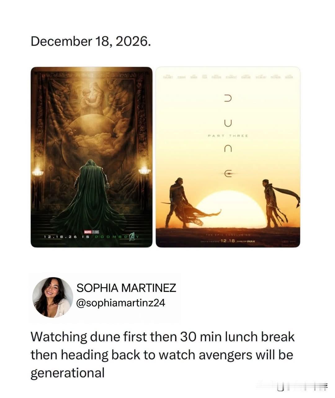 🍿影迷们要有双倍狂欢了！🔥
 
目前定档2026年12月18日，《复仇者联盟