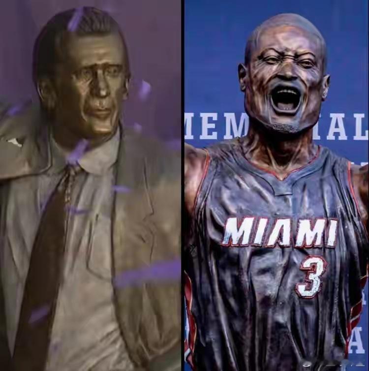 两代热火传奇！莱利与韦德雕像细节对比，哪一座更有神韵？ 