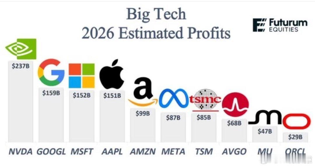 科技巨头 2026 年预计利润：1. 英伟达（NVDA）：约 2370 亿美元2
