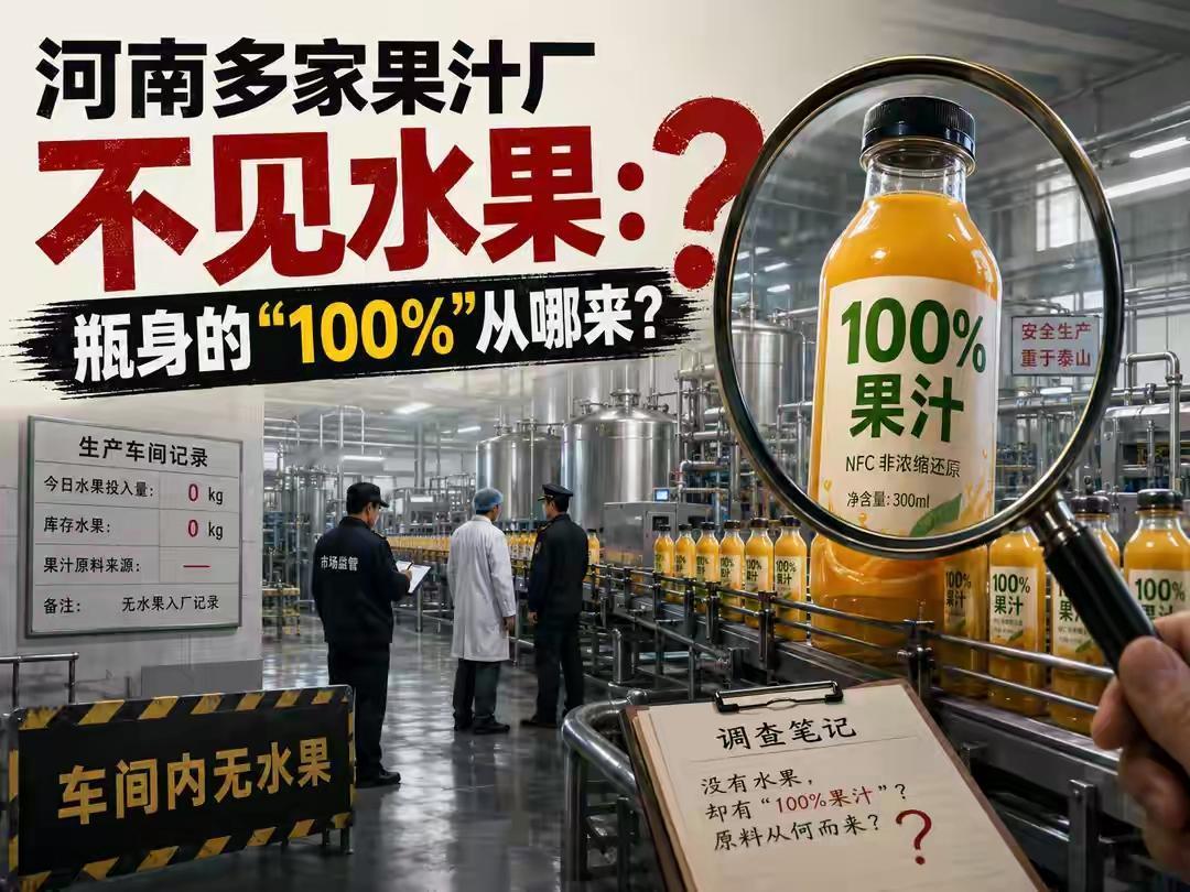 齐鲁电视台暗访河南多家果汁代工厂，这结果真是让人惊掉下巴！不少打着“鲜榨”“10