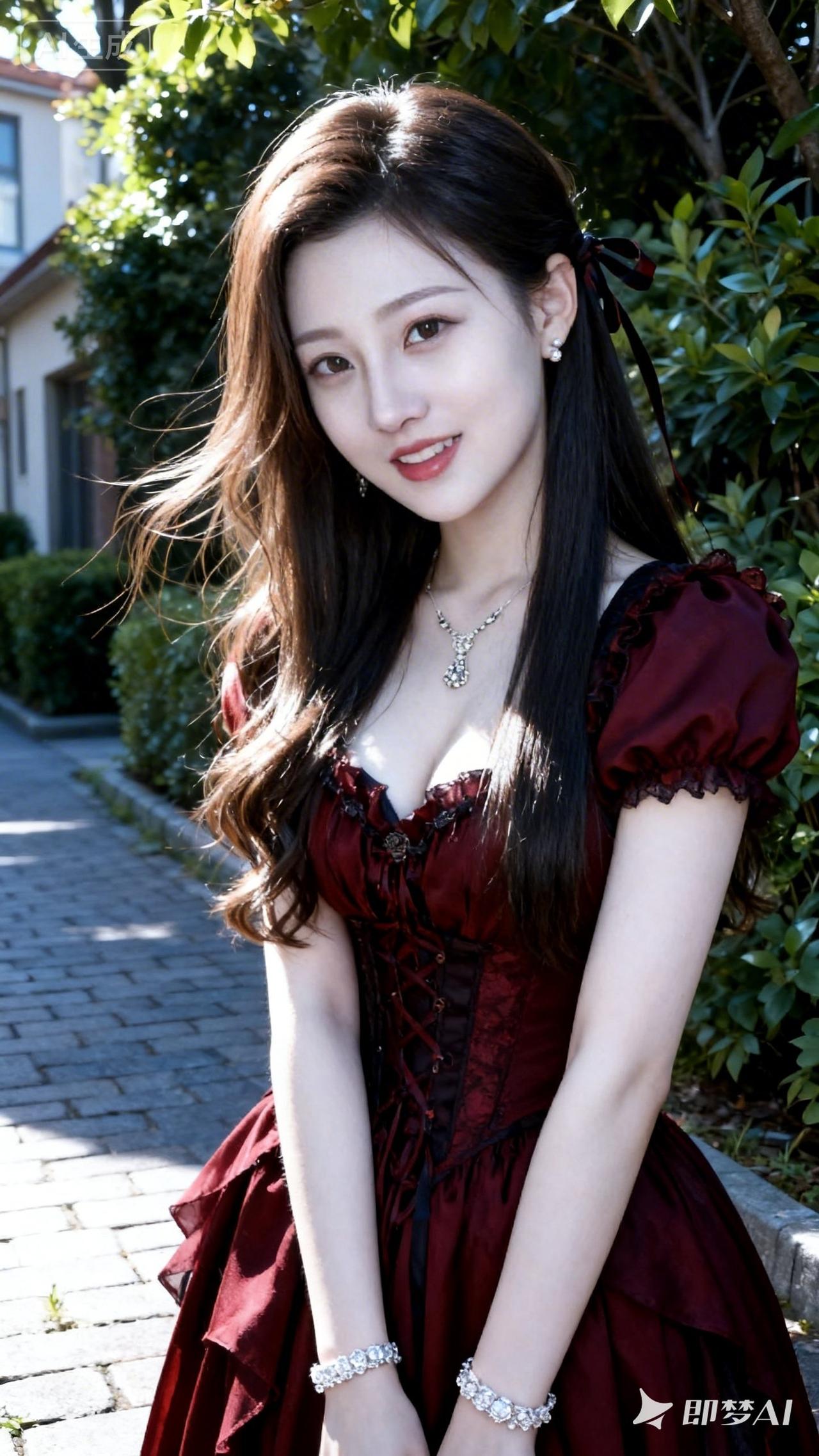 梦幻少女，红裙飘逸，微笑如花🌸