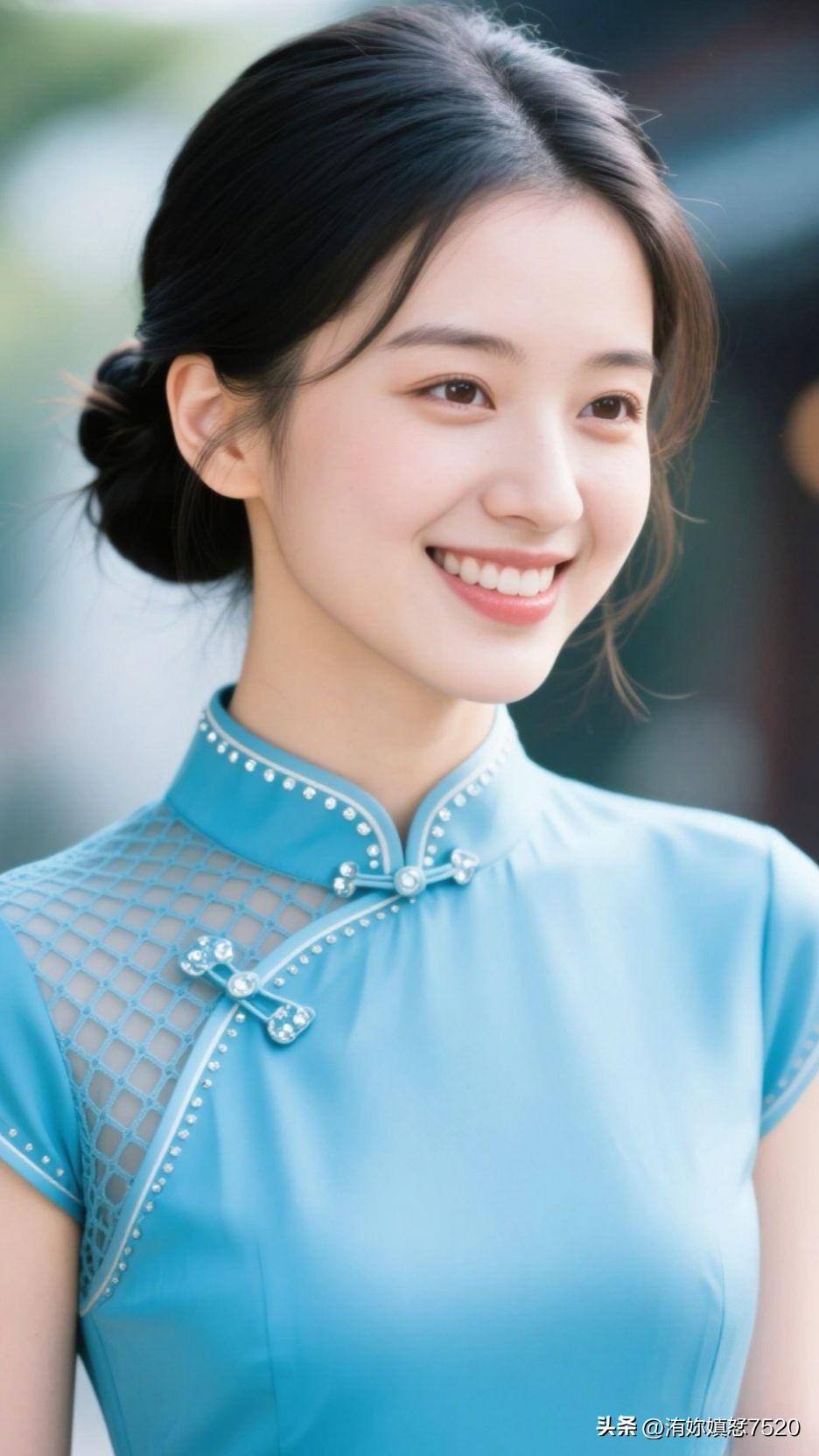 ✨ 把东方的韵、晴空的澈织进衣褶，浅蓝晕成月光的诗，她的存在就是中式美学里发光的