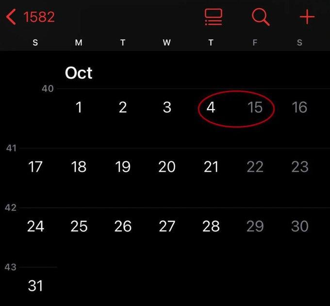 谁翻日历翻到1582年10月不得吓一跳？4号过完直接跳15号，中间整整10天凭空