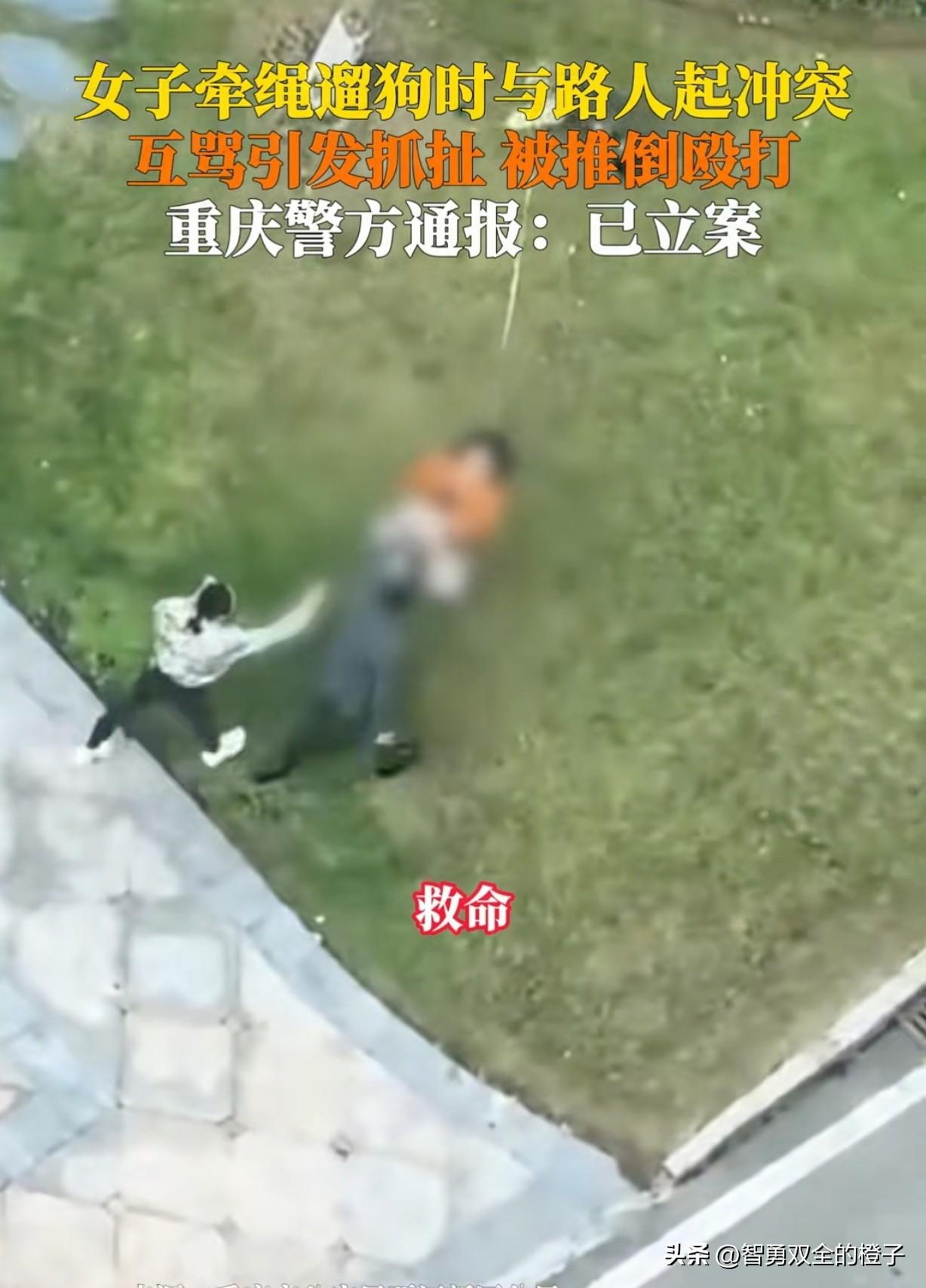 重庆，女子小区遛狗被殴打后续来了，警察叔叔已经介入调查，据同小区住户说，原本有路