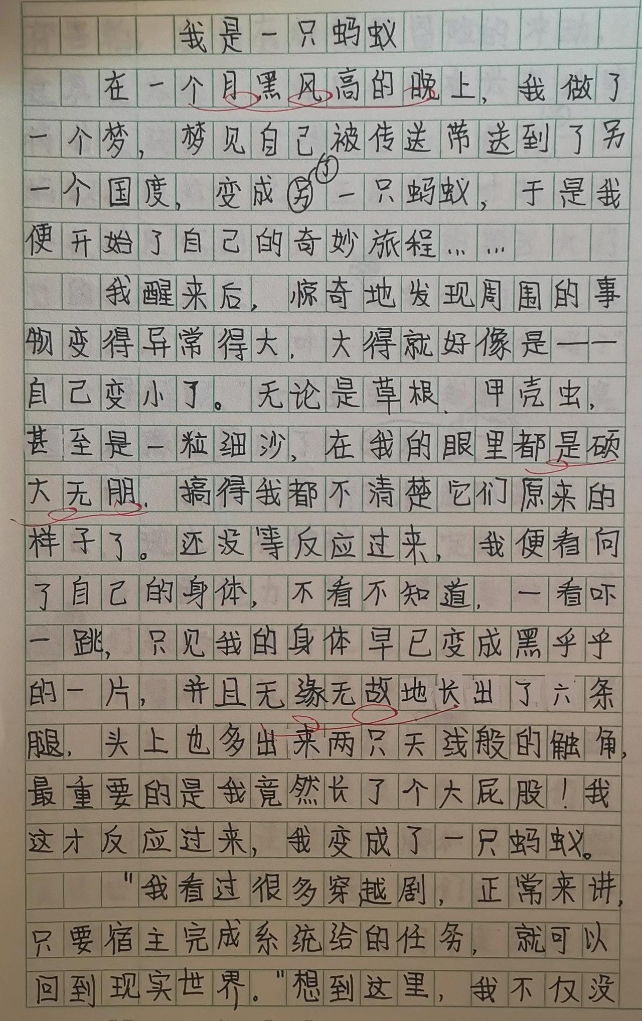 我是一只蚂蚁🐜（小学生习作）
       在一个月黑风高的晚上，我做了一个梦