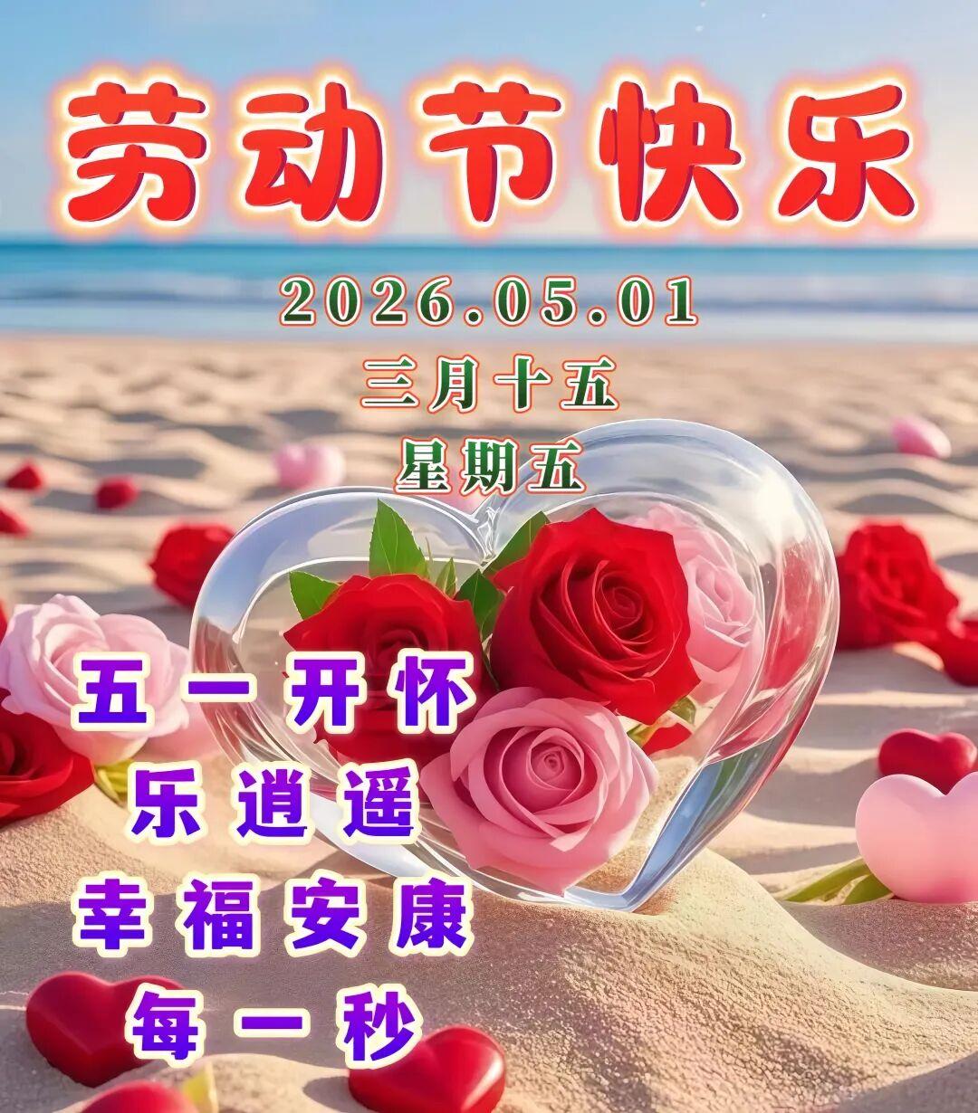 💕劳动节来到，快乐来报道，🌞好运来骚扰，幸福门前找，🌻美事围你绕；游玩兴致