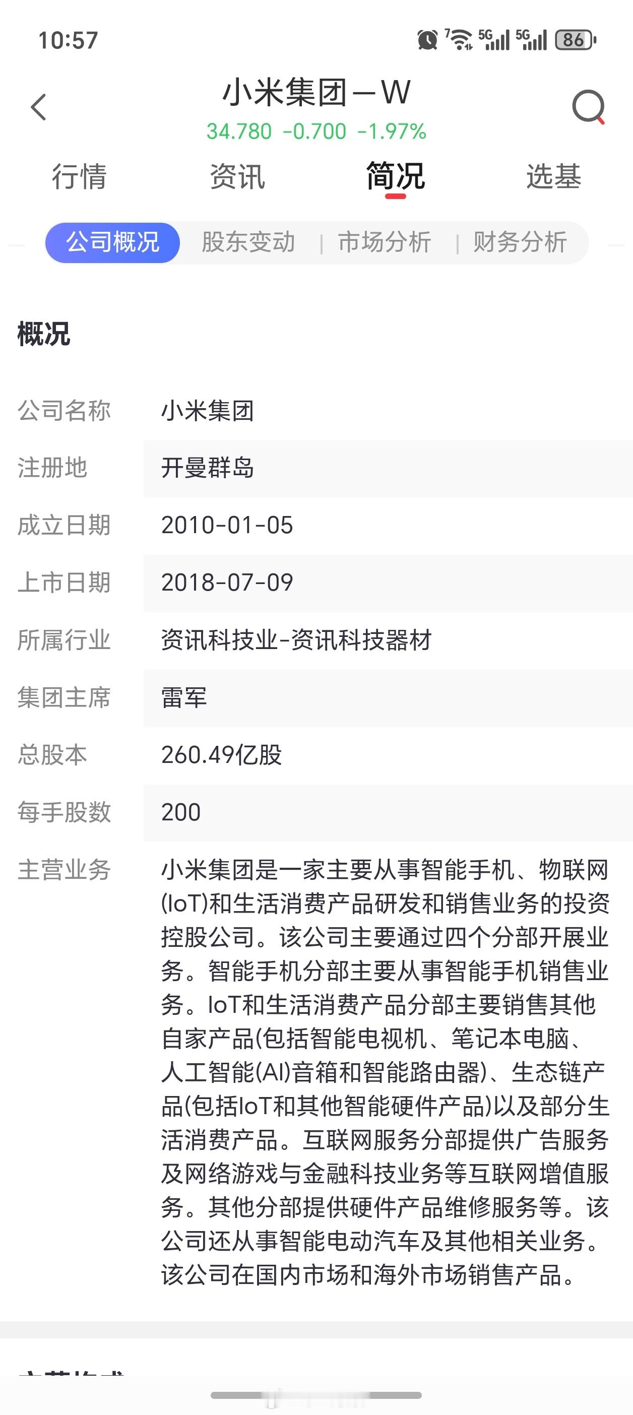 无意中发现一个知识，小米集团的注册地在开曼群岛，我股票软件显示的 