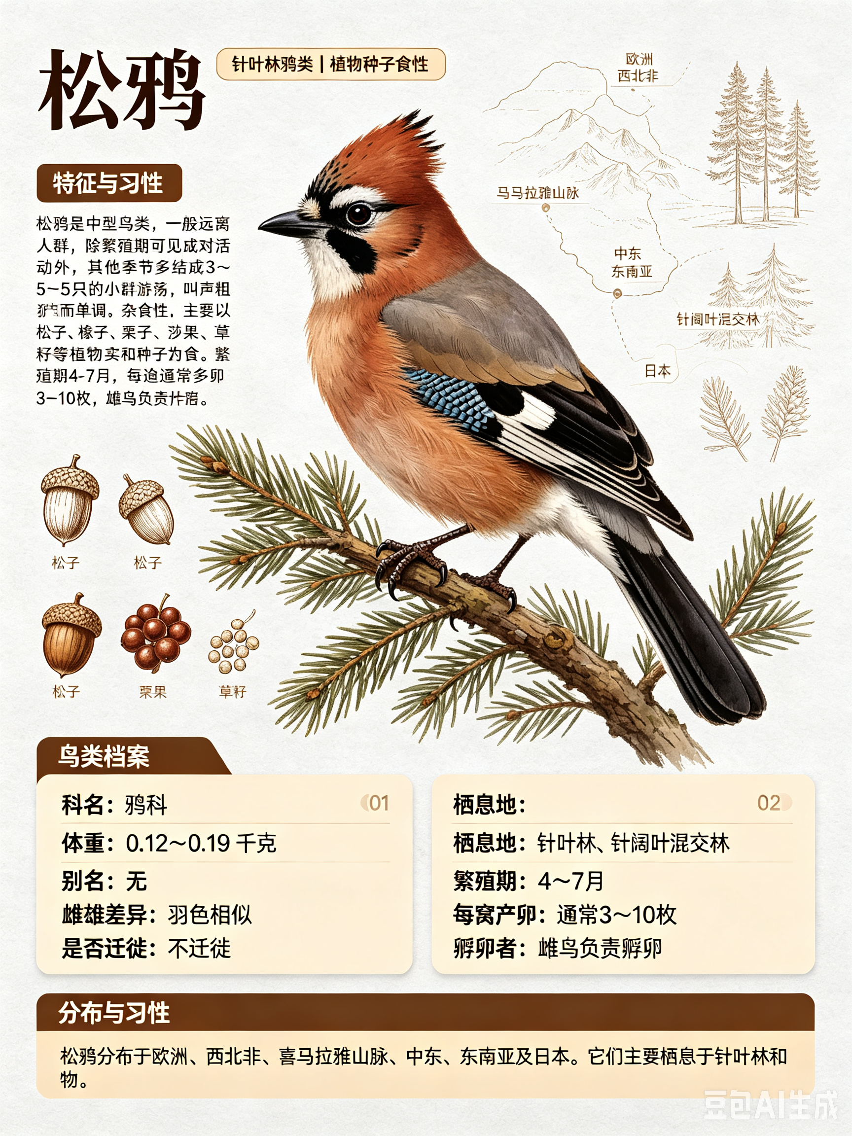 鸟类朋友图鉴 松鸦科名：鸦科体重：0.12～0.19千克别名：无松鸦是中型鸟类，