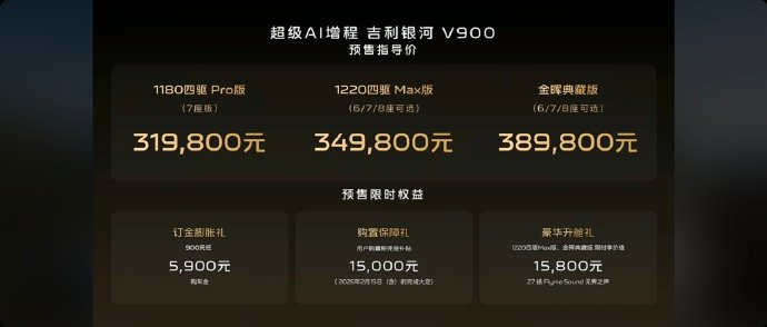 31.98万起！吉利银河V900预售 