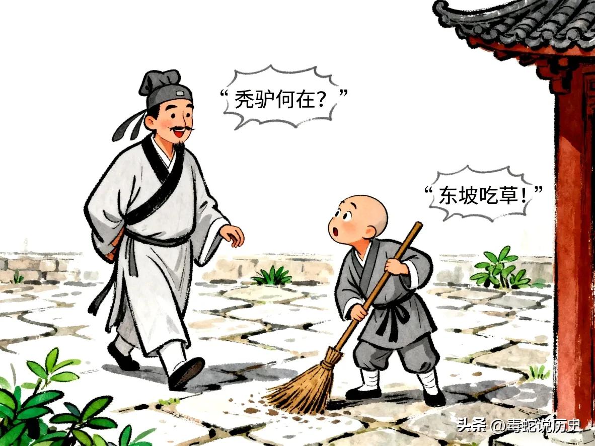 苏轼有一次进寺庙大喊：“秃驴何在”，一小和尚回了4个字，却成了千古绝对。

说起
