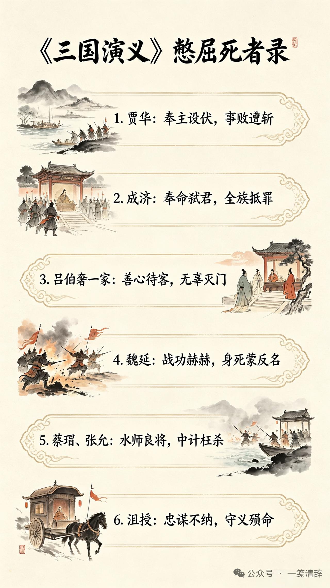 《三国演义》里忠义之士不少，其中六位尤为令人动容。
首推关羽，他被尊为“武圣”。