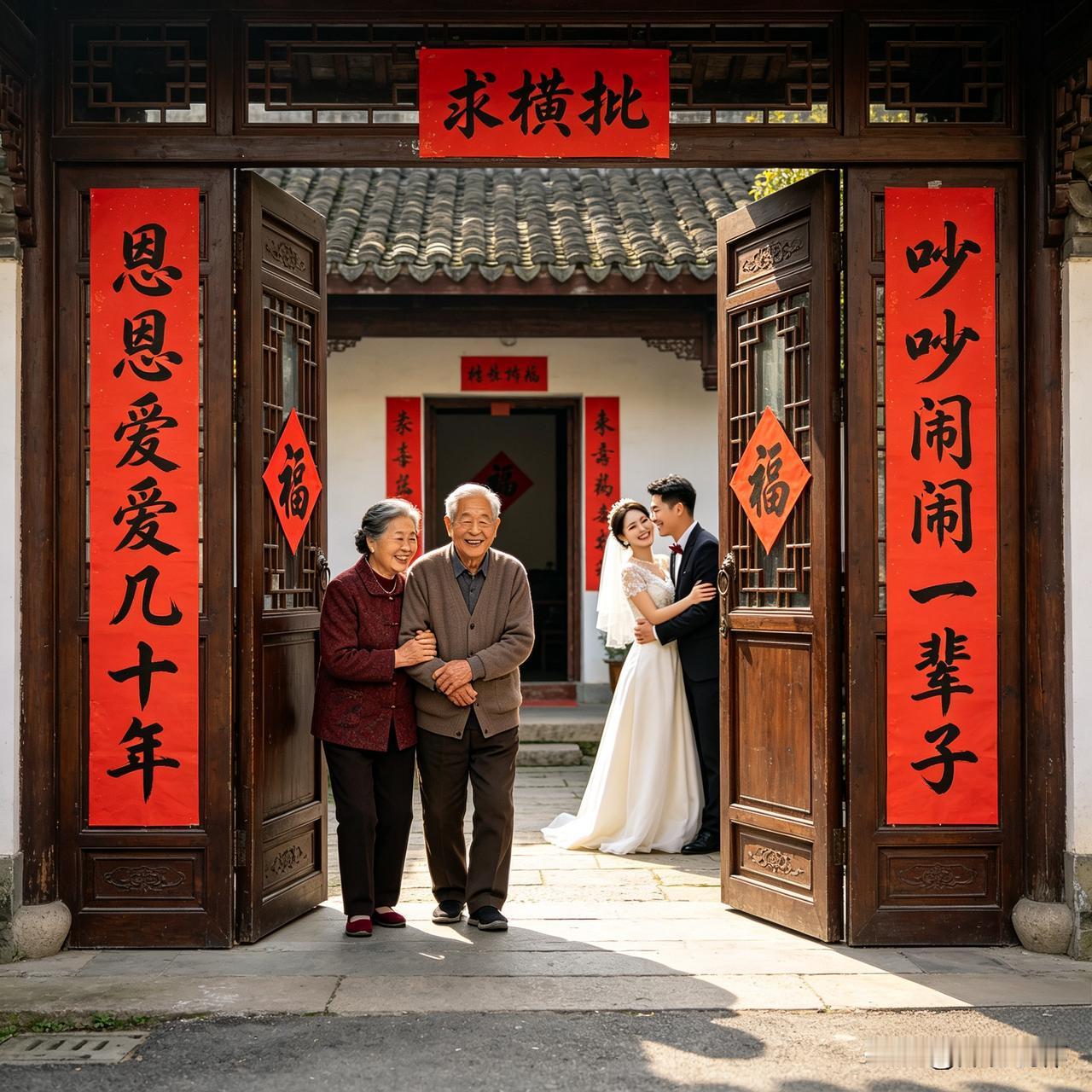 “恩恩爱爱几十年，吵吵闹闹一辈子”——这联道尽了烟火夫妻的常态，甜与拌嘴交织，藏