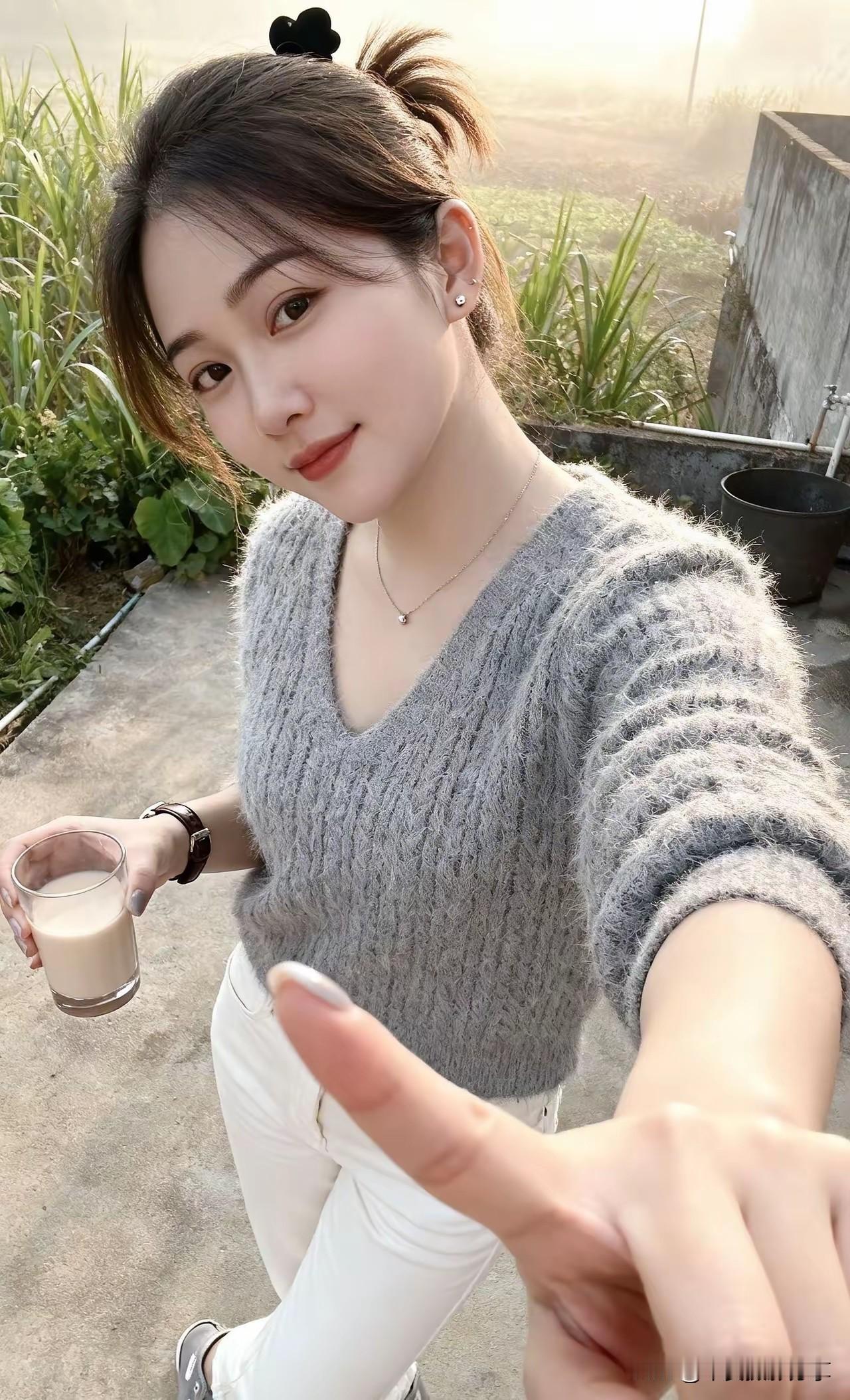 阳光下的甜美自拍，温柔笑容，元气满满！🌞💕