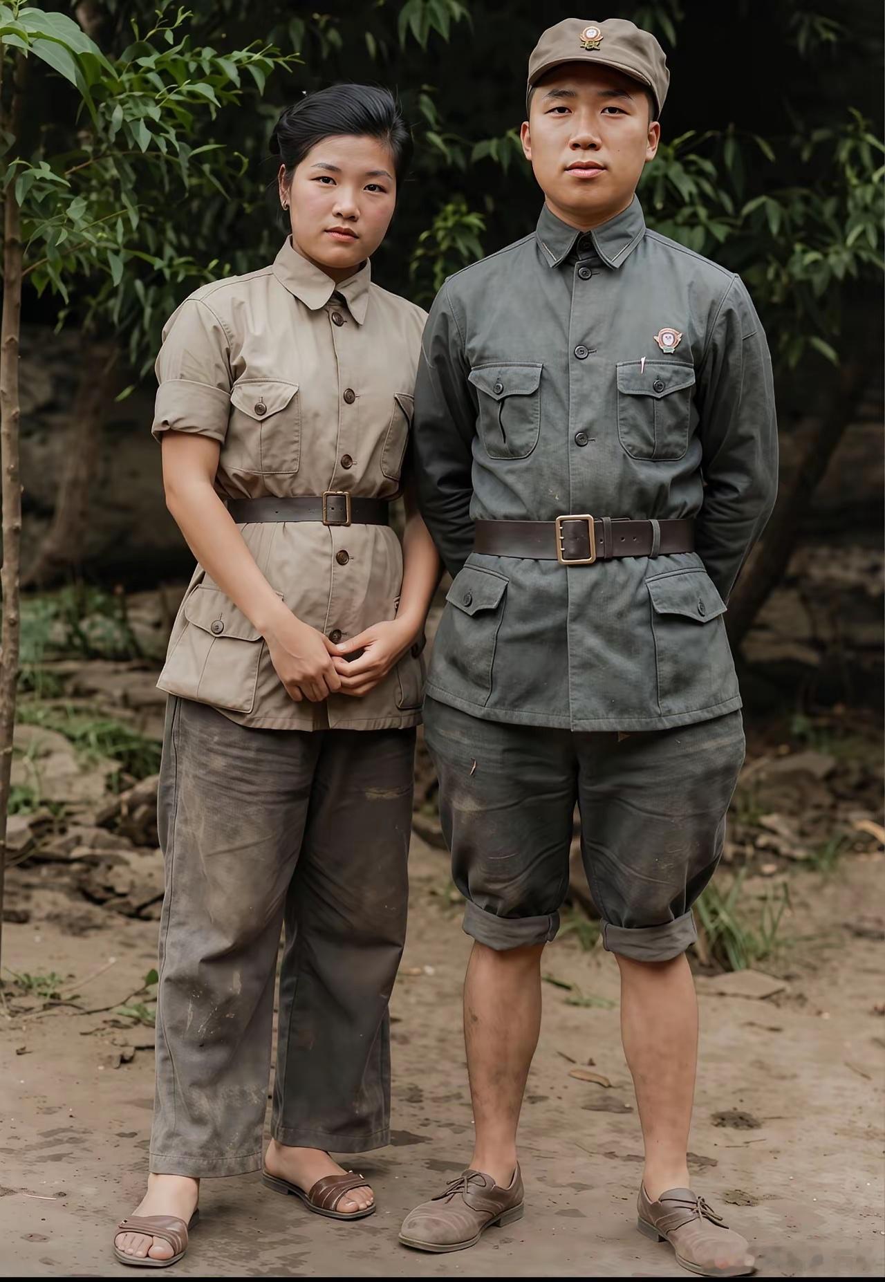 抗战时期，滕代远与妻子林一在一起合影留念。林一当时眉清目秀、面容清丽、身材挺拔，