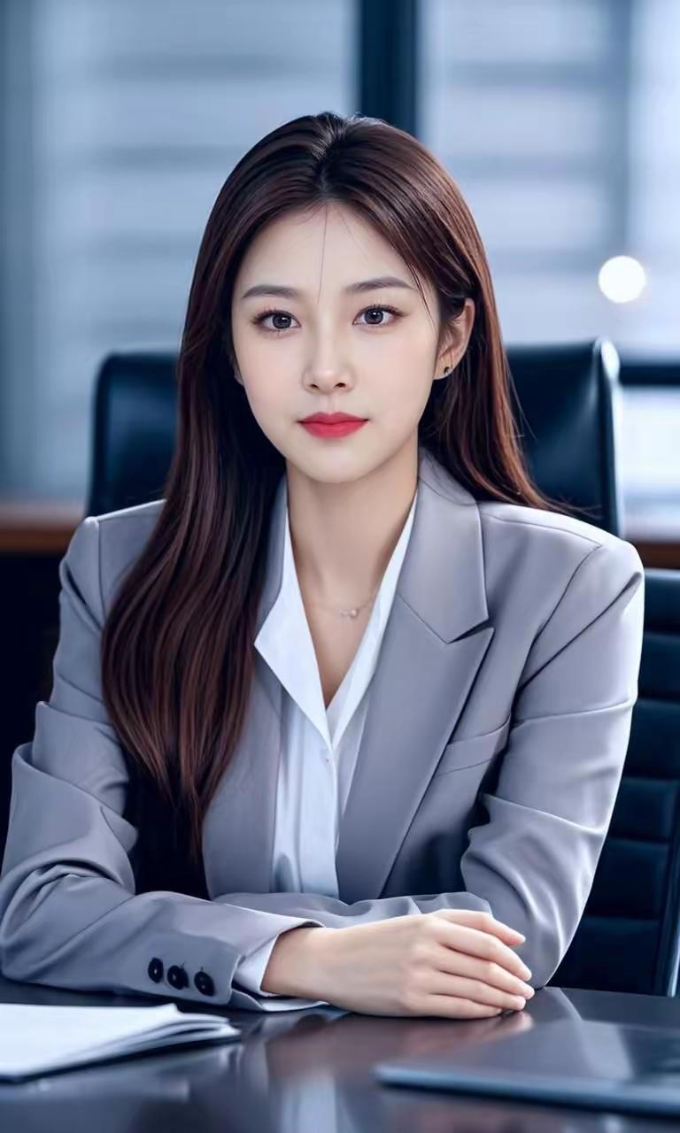职场精英风范，自信满满，干练的灰色西装搭配白色衬衫，尽显专业与优雅。