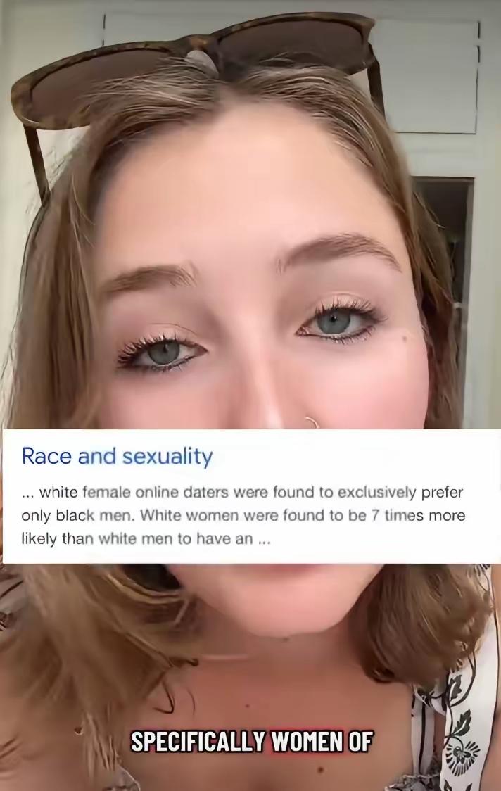 美国白人女子抱怨她与白人男性约会时，对方总问她是否交往过黑人

因为她曾与黑人或