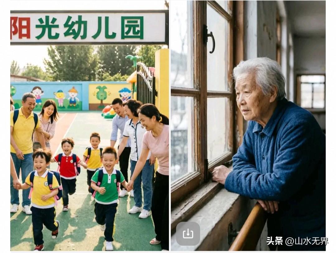 幼儿园和敬老院，最扎心的人间对比！看完瞬间破防
 
幼儿园是育小的园区；而敬老院