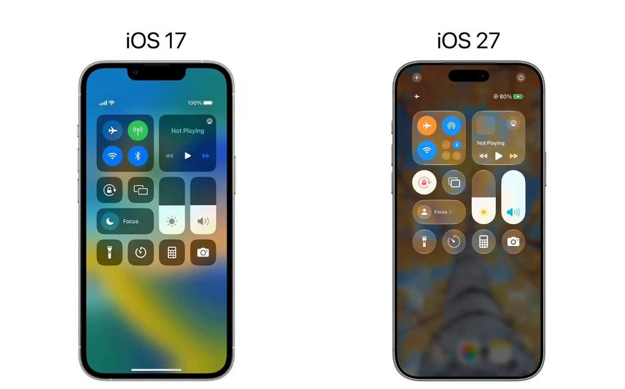 iOS 17和iOS 27显示界面对比，你更喜欢哪种UI设计？ ​​​
数码大玩