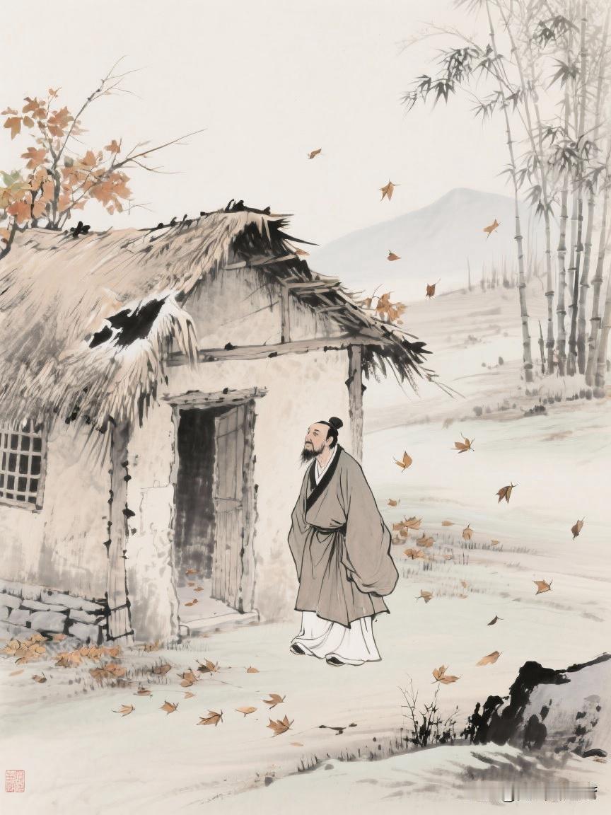 李白望庐山瀑布，杜甫茅屋被秋风所破图