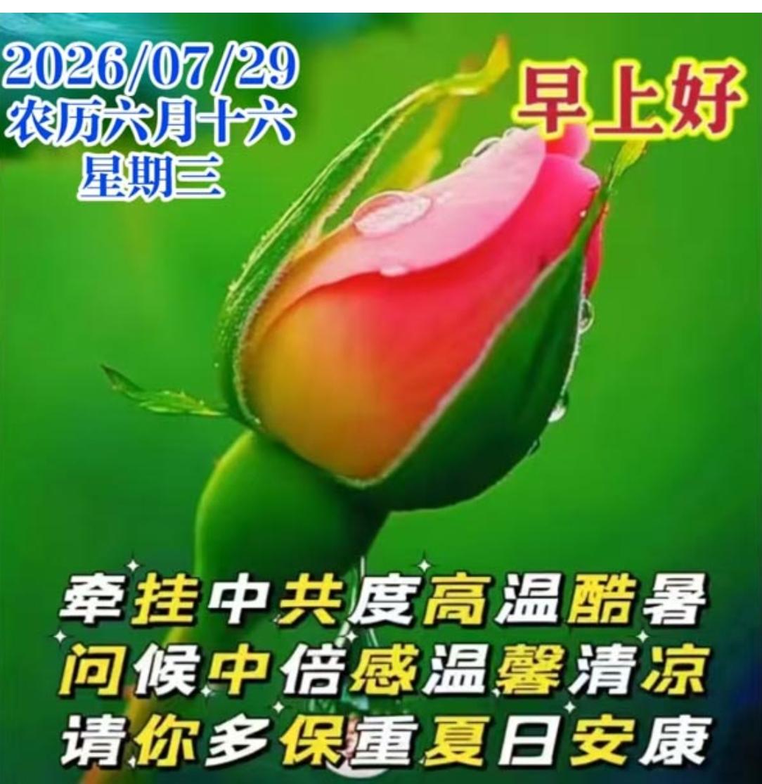 美好一天又启航，
心情舒畅迎吉祥；
人生最美是健康，
心态年轻贵如金；
岁月静好