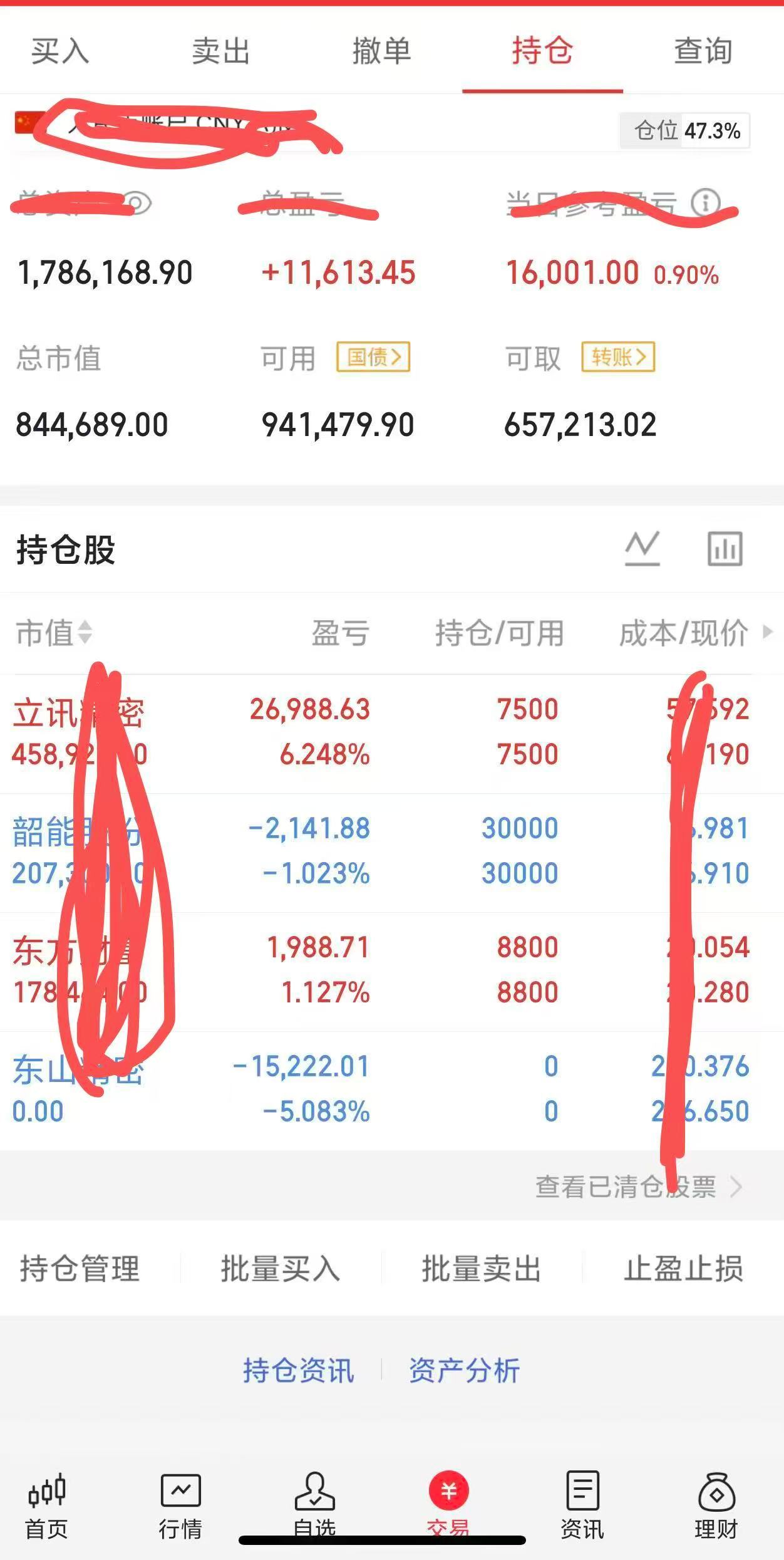7月23日实磐记录东山（割）立讯（持）韶能（持）东方（持） 