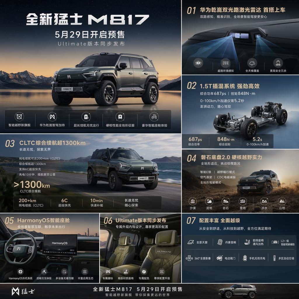 37 万起！猛士 M817 预售，华为乾崑加持，硬派越野也玩智能超速
5 月 2