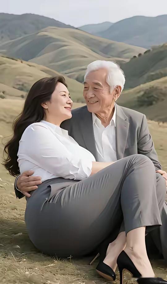 南乡子·老夫少妻窃私语（双调）
 
叠岭浮烟，平坡闲倚两情牵。
白发轻言眉带笑，