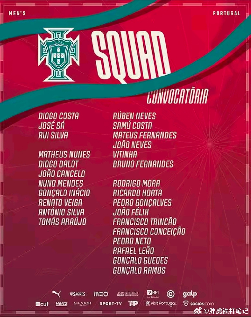 葡萄牙国家队新一阶段名单出炉，C罗因伤缺席本次集结，B费、维蒂尼亚入选。在本次国