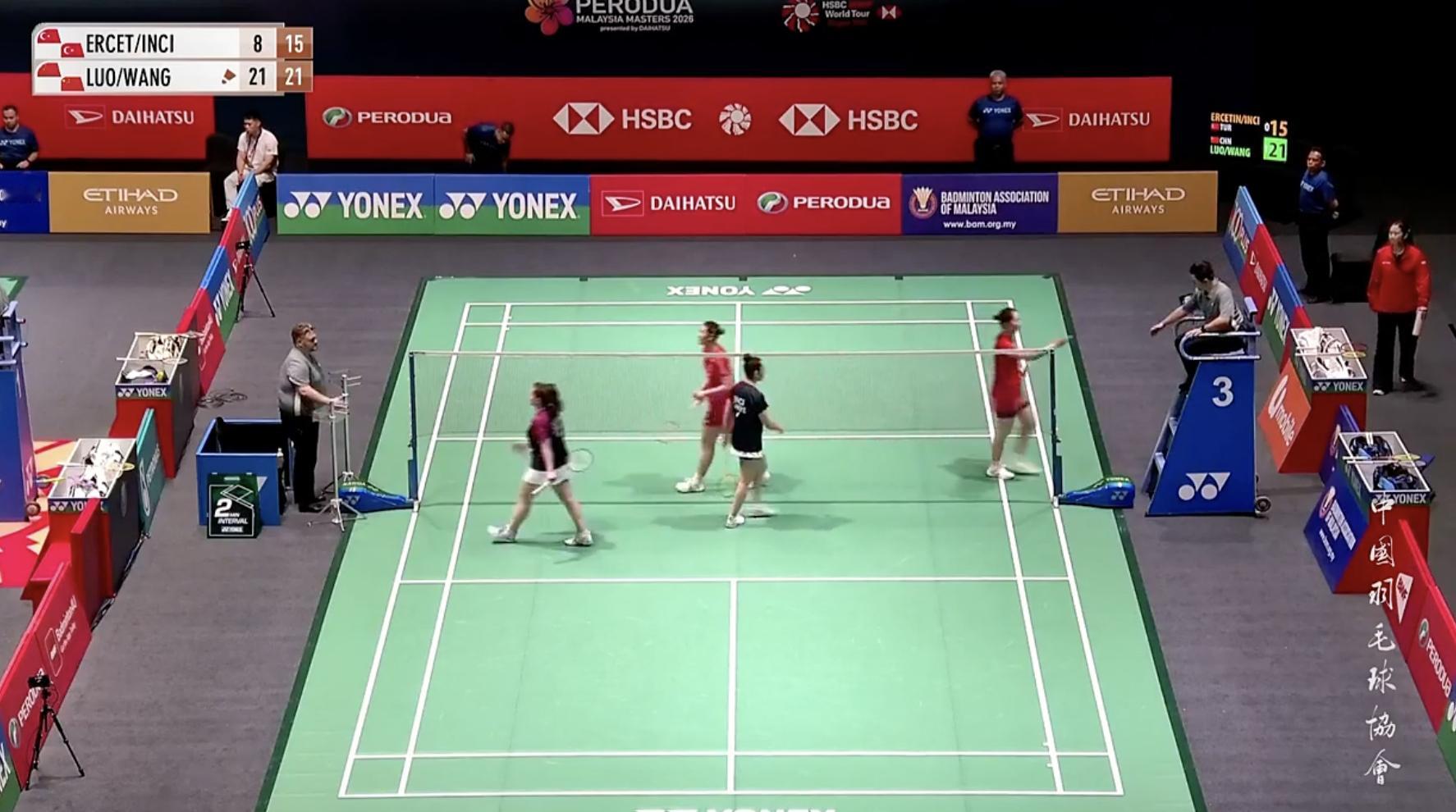 罗意/王汀戈🇨🇳 21-8、21-15 🇹🇷本吉苏/茵琦2026年大马羽