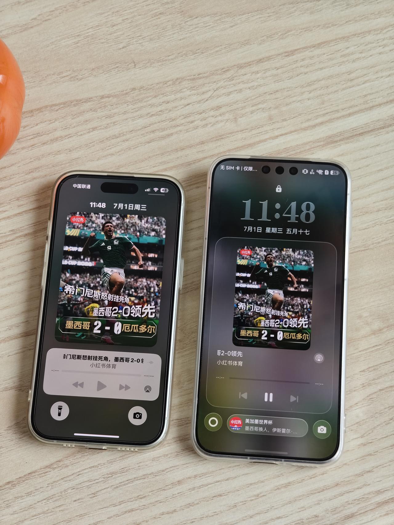 锁屏显示世界杯比分！华为鸿蒙也太细节了吧
今天在看世界杯比赛，发现华为和苹果都对