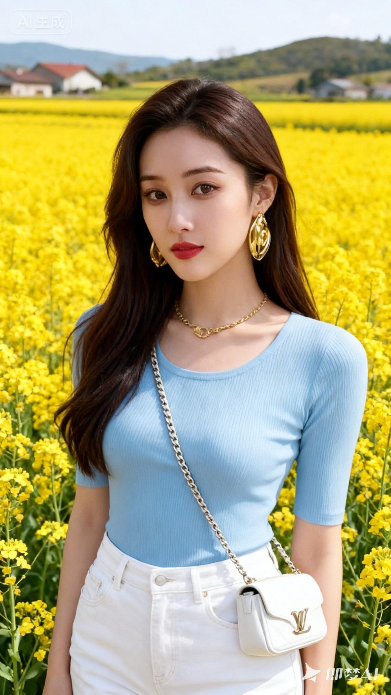 春日花海中，美人如画。