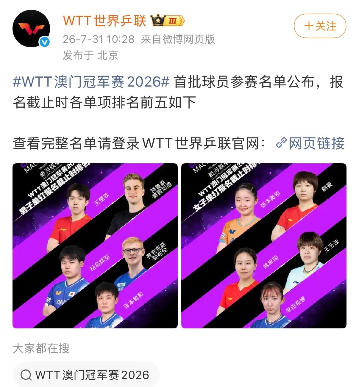 澳门冠军赛孙颖莎、王曼昱两大女单主力集体轮休，梁靖崑因伤退出比赛。
这应该是国乒