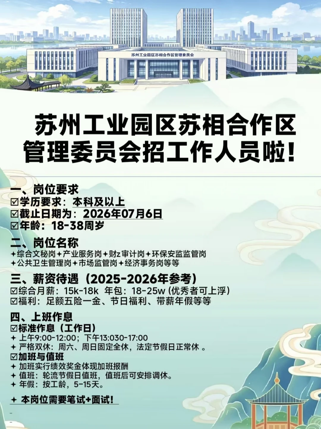 ‼️苏州工业园区招工作人员啦！本科🉑急