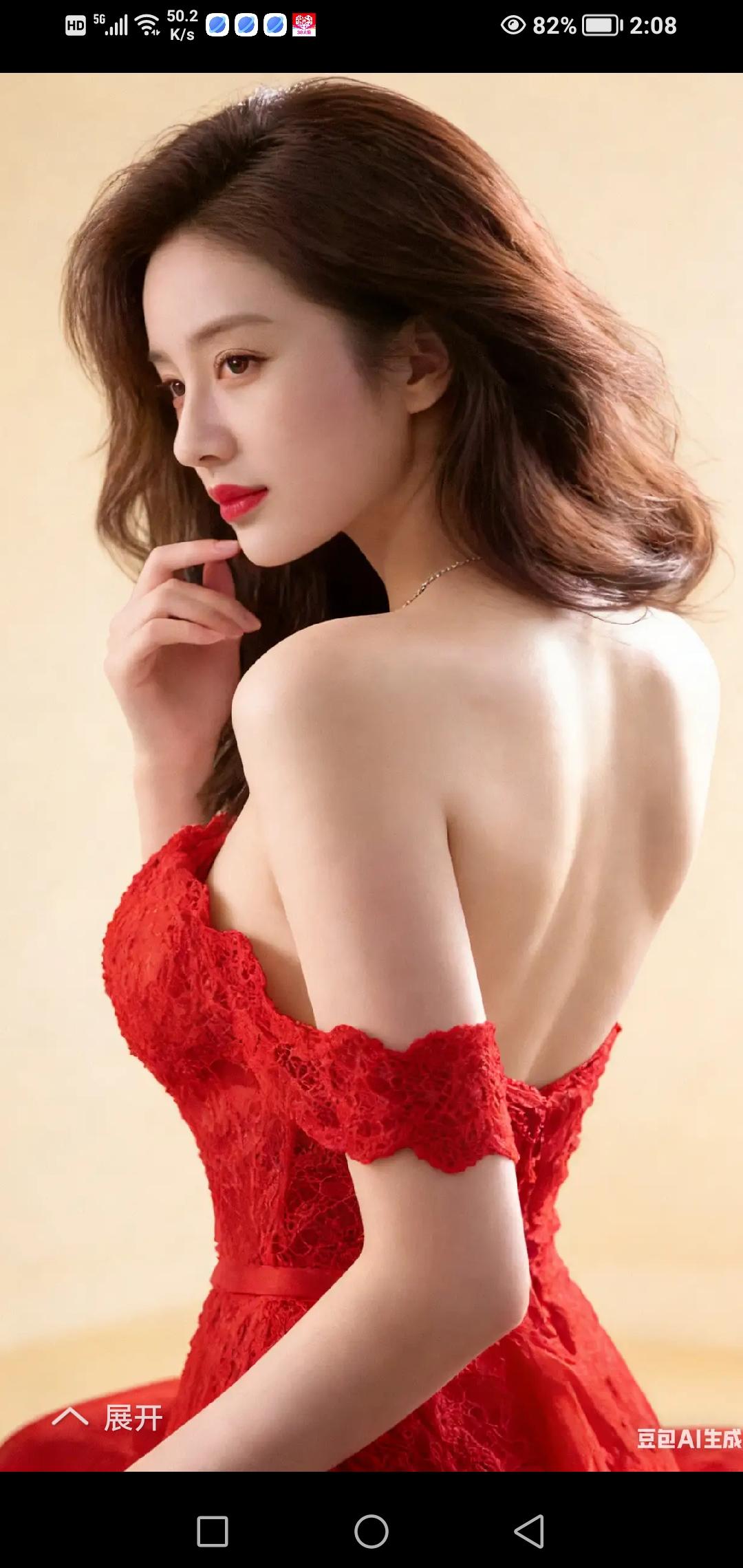 优雅红裙，迷人侧颜，尽显女性魅力！💃🌹🌟🌟