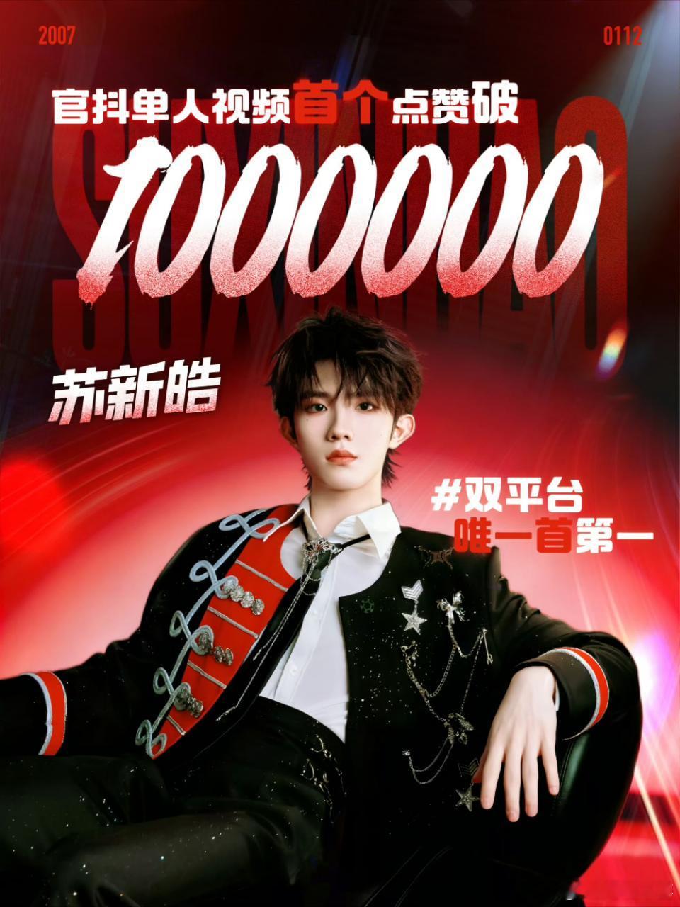 tg 苏新皓第一且唯一双平台破百万了