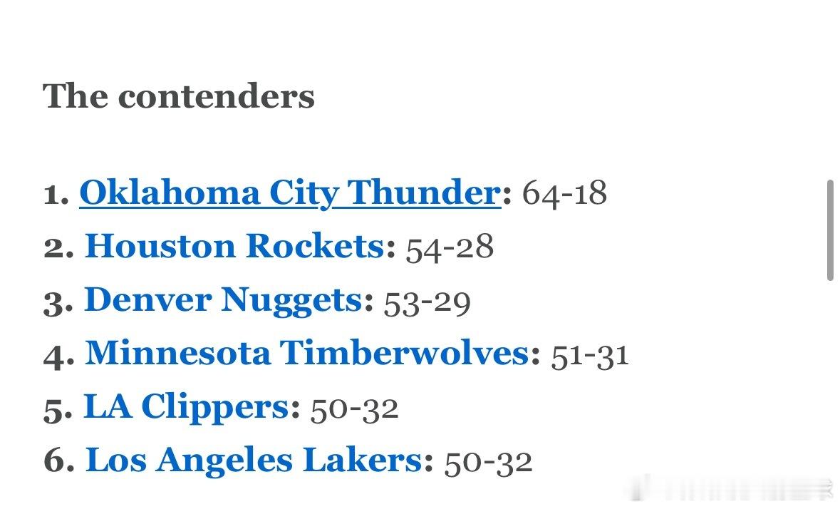 ESPN的NBA专家团对西部15支球队的战绩进行了预测，其中争冠行列共列出6支，