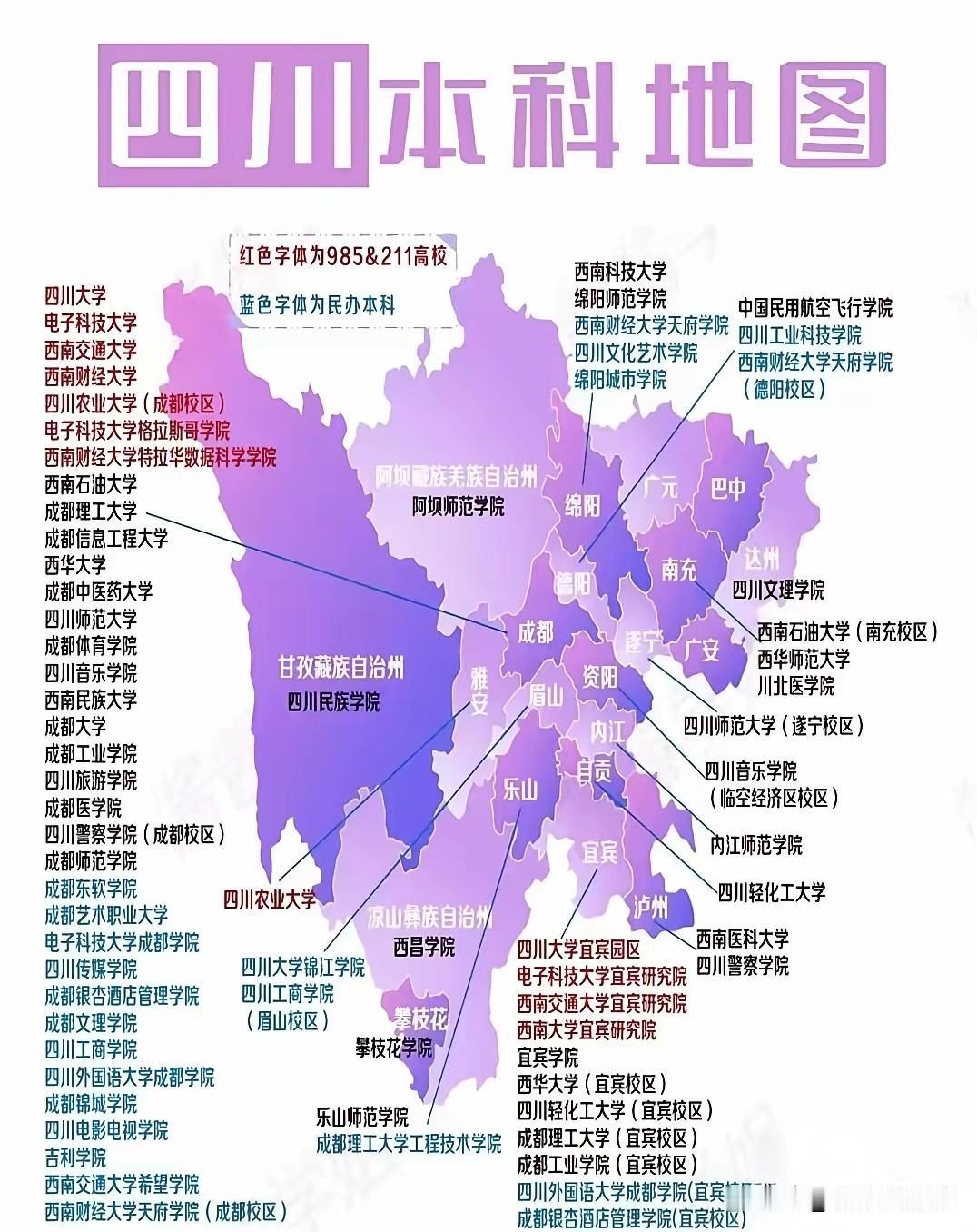 目前只有广元和巴中没有本科院校了？其他城市有些就是不算自己的，但分校毕竟也是在自