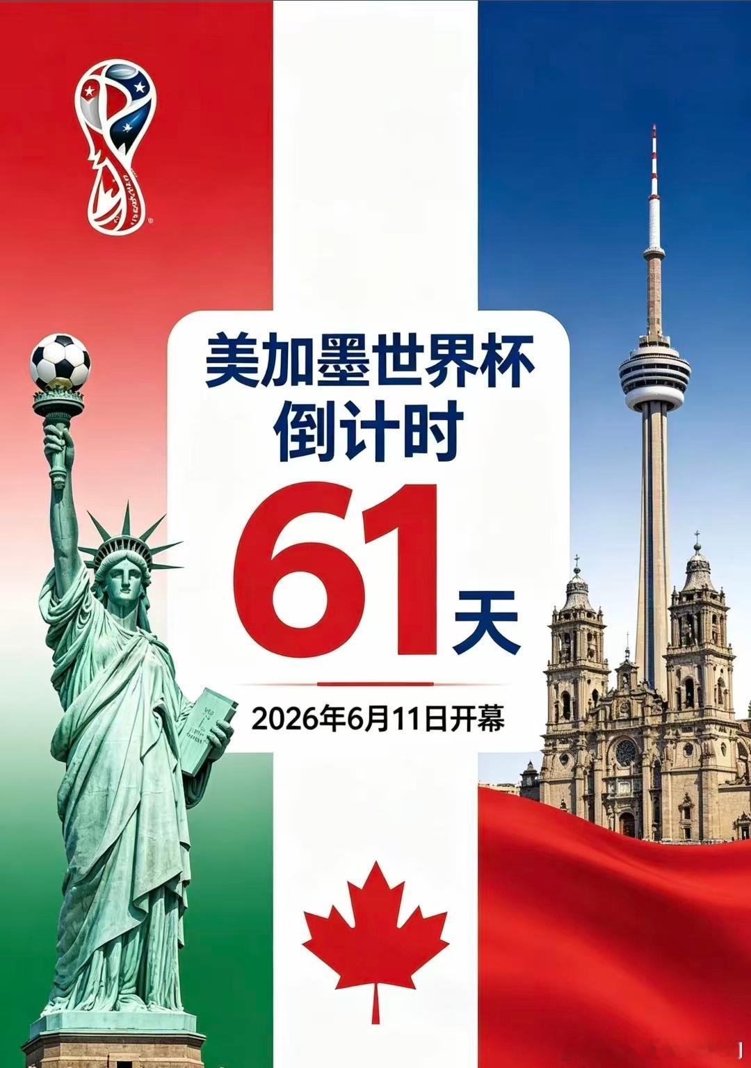 2026美加墨世界杯倒计时61天。只有两个月了，各位大佬们准备好了吗？上一届世界