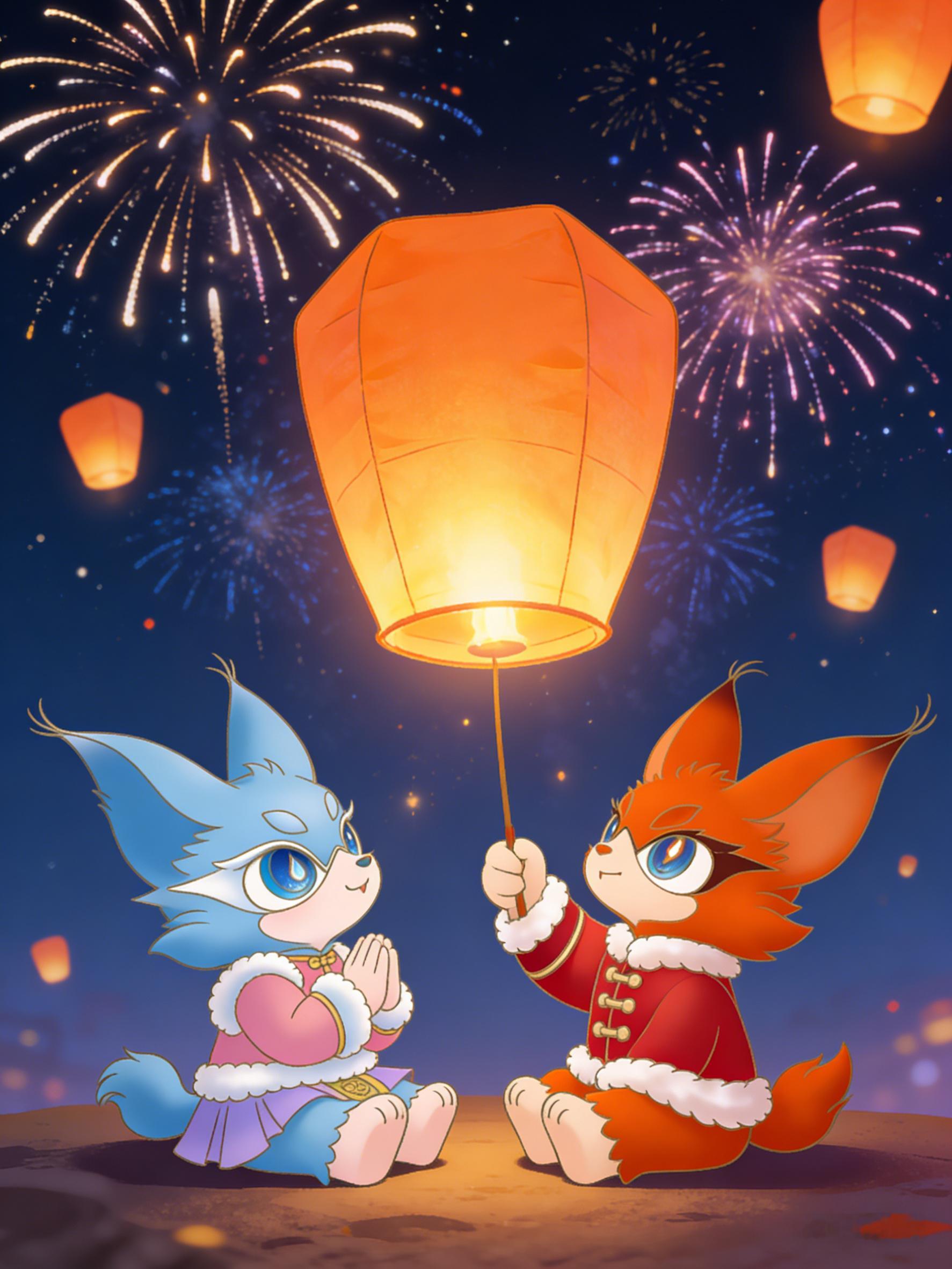 我带喵娲娲过春节 新的一年希望我的CP像喵小火&喵小水一样甜蜜