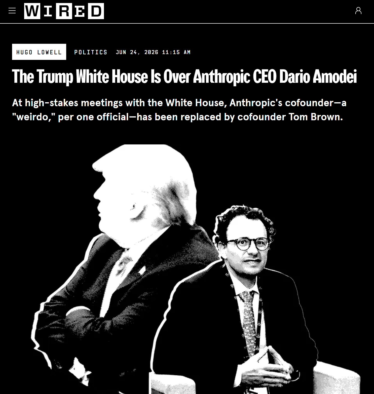 『连线杂志』刚刚披露，特朗普政府已经对 Anthropic CEO Dario 