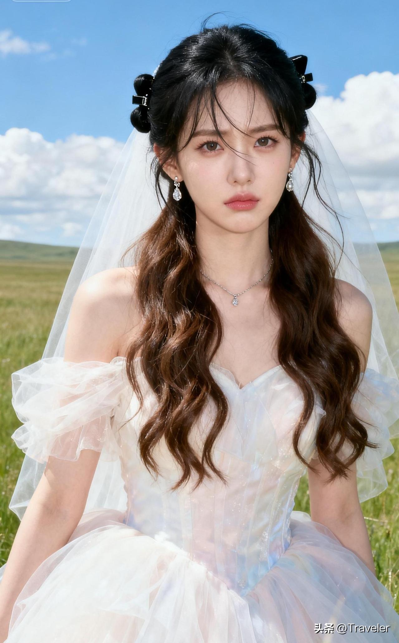 这姑娘打扮得像童话里的公主。