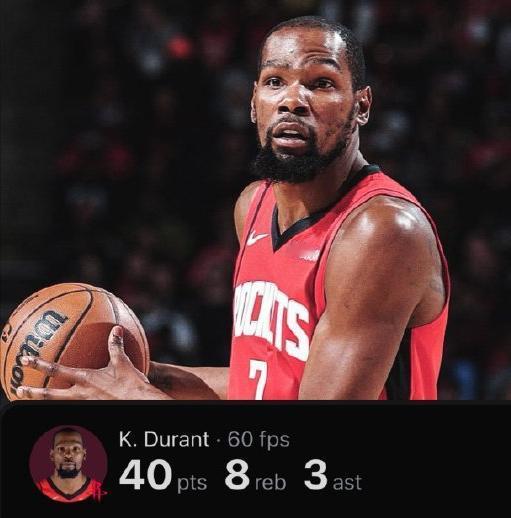 又是熬老头的一天！
——杜兰特出战40分钟
——砍下40分8篮板3助攻2抢断
—