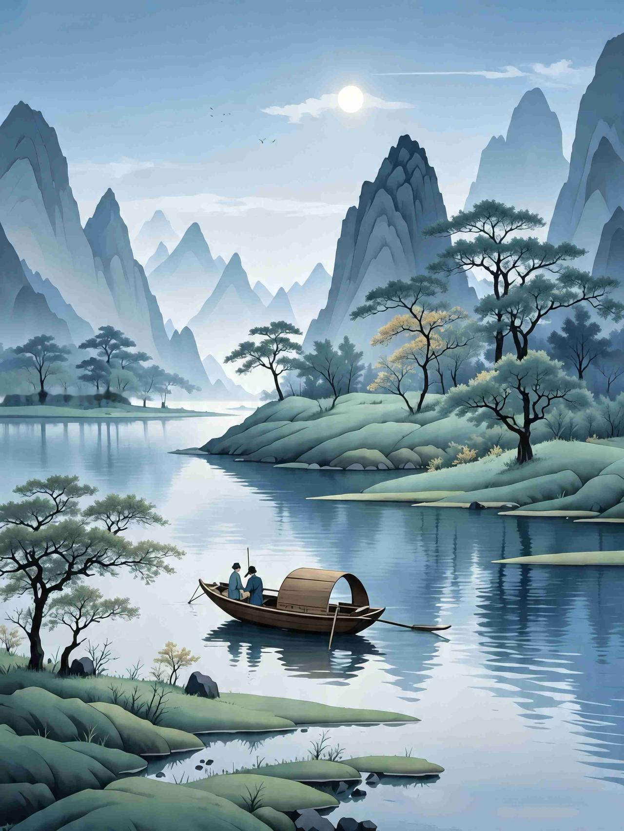 我的今日状态：💪🏻充满干劲
我这里的天气：☁️阴天
《清溪泛棹》
 
晴光如